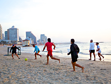Soccer players, Gordon Beach, Tel Aviv, Israel.