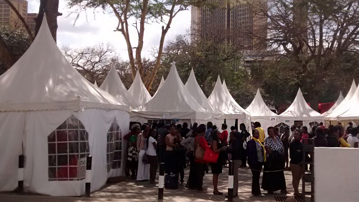 Women lining up for cervical cancer screenings in Kenya. PHOTO: MobileODT